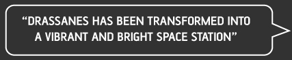Drassanes has been transformed into a vibrant and bright space station