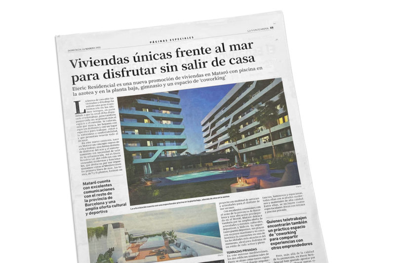 "Viviendas únicas frente al mar sin salir de casa." Nuestro proyecto de vivienda Eteric Residencial ha sido mencionado en la Vanguardia.