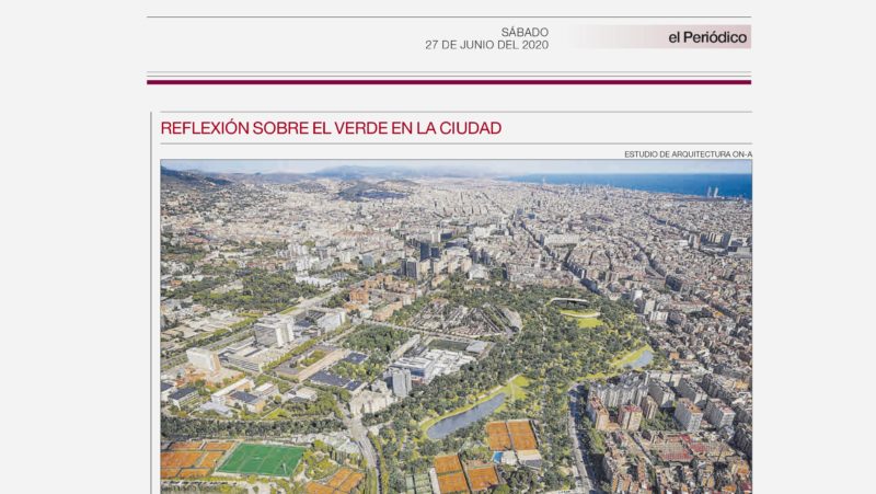 El Periodico de Catalunya echoes the Nou Parc project, a green alternative proposal to the Nou Camp project. A mountain-stadium covered with forest and nature.