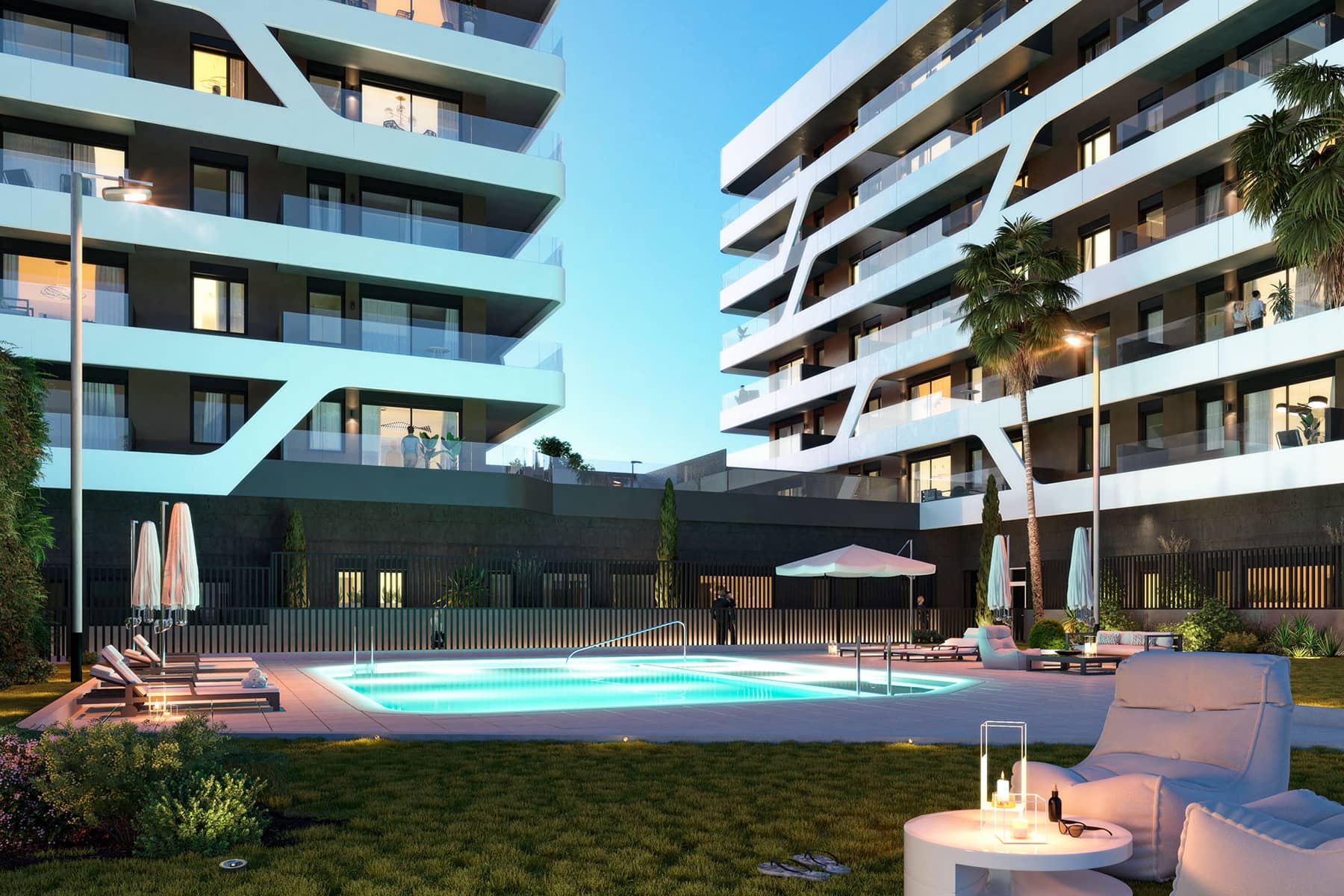 Edificio en primera línea de mar ubicado en Mataró, Barcelona. Urbanización de jardín privado cuenta con piscina, solárium, zona de hamacas.