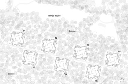 Conjunto de viviendas en una zona de bajo impacto residencial en el que se plantea un sistema lineal de siete torres.