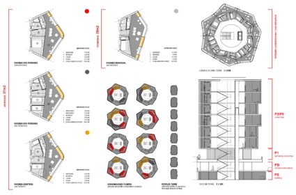 Spinner Tower Campus is the proposal for the university campus competition project located in Zaragoza, with 504 apartments grouped in 12 towers and in which common spaces are designed.