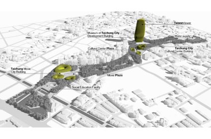 A modo de gran pulmón verde, se plantea una red de equipamientos y zonas verdes bajo un esquema de paseos en el aeropuerto de Taichung.