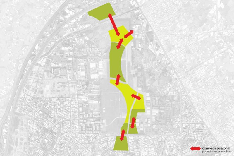 A modo de gran pulmón verde, se plantea una red de equipamientos y zonas verdes bajo un esquema de paseos en el aeropuerto de Taichung.