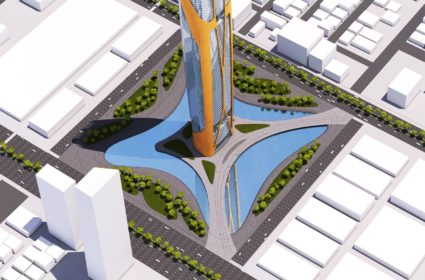 The Blade Tower incorpora mecanismos de energías renovables, siguiendo un sistema modular de paneles diseñados paramétricamente.