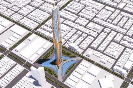 The Blade Tower incorpora mecanismos de energías renovables, siguiendo un sistema modular de paneles diseñados paramétricamente.