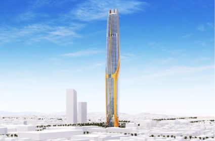 The Blade Tower incorpora mecanismos de energías renovables, siguiendo un sistema modular de paneles diseñados paramétricamente.