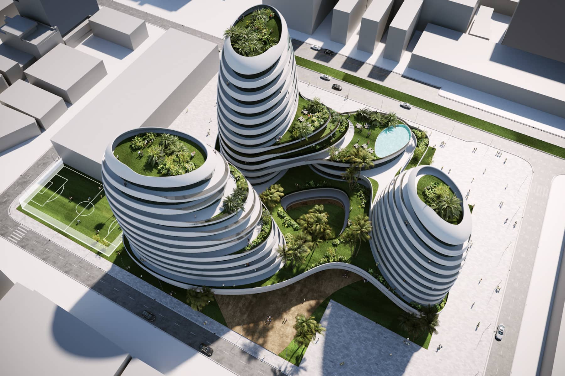 Urban Oasis es un edificio de usos mixtos situado en Argelia, en el que los focos principales son la sostenibilidad y los elementos naturales unidos a la tecnología.