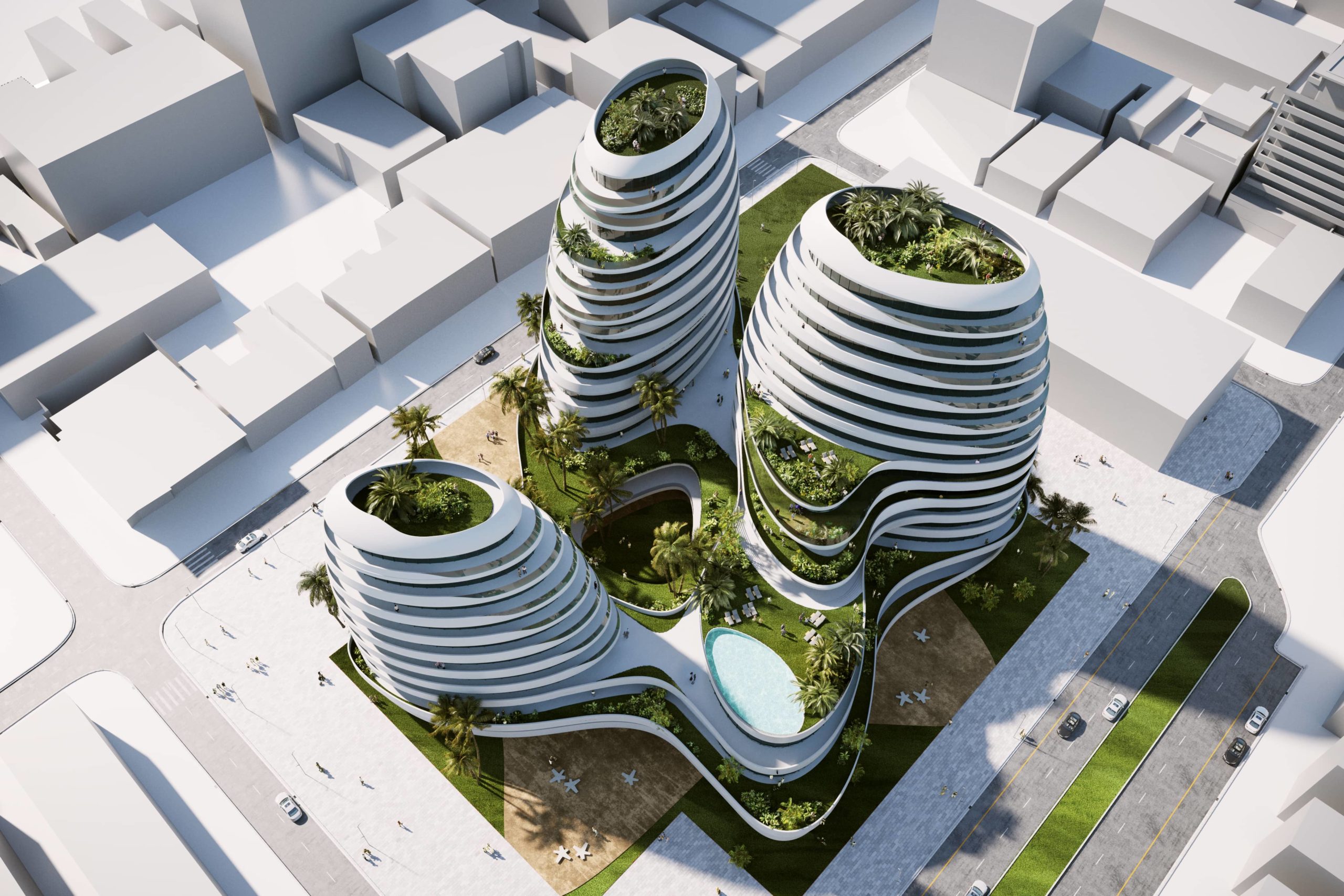Urban Oasis is a mixed-use building in Algeria, where the main focus is on sustainability and natural elements combined with technology.