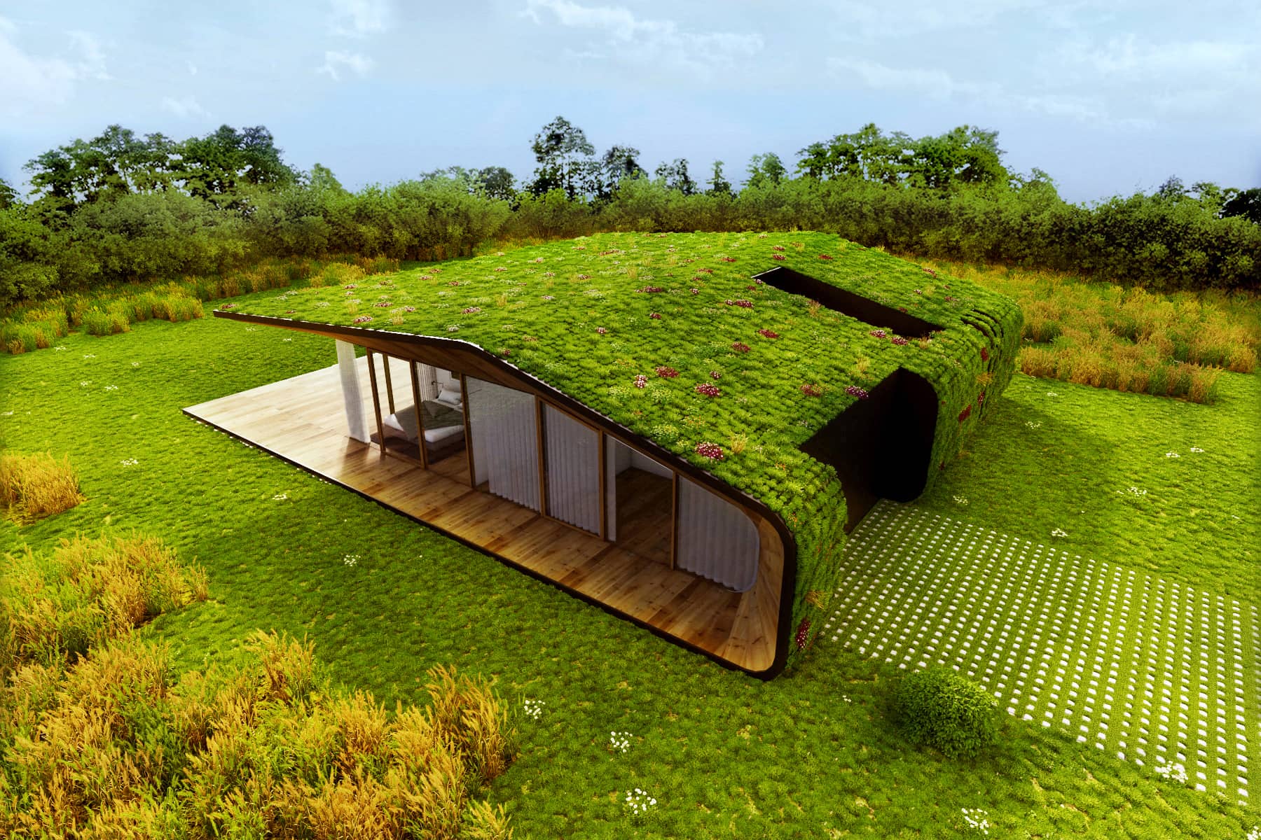 Green Nest House, casa unifamiliar con sistema de prefabricado en madera, diseño compacto y superficie con máxima eficiencia energética.