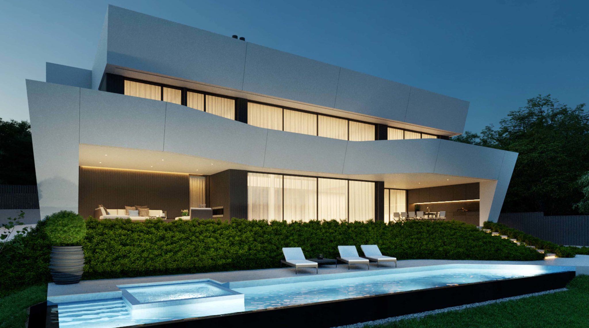 A single-family home, located outside Barcelona. The elevation and topography put the city at your feet and offer views of the sea.
