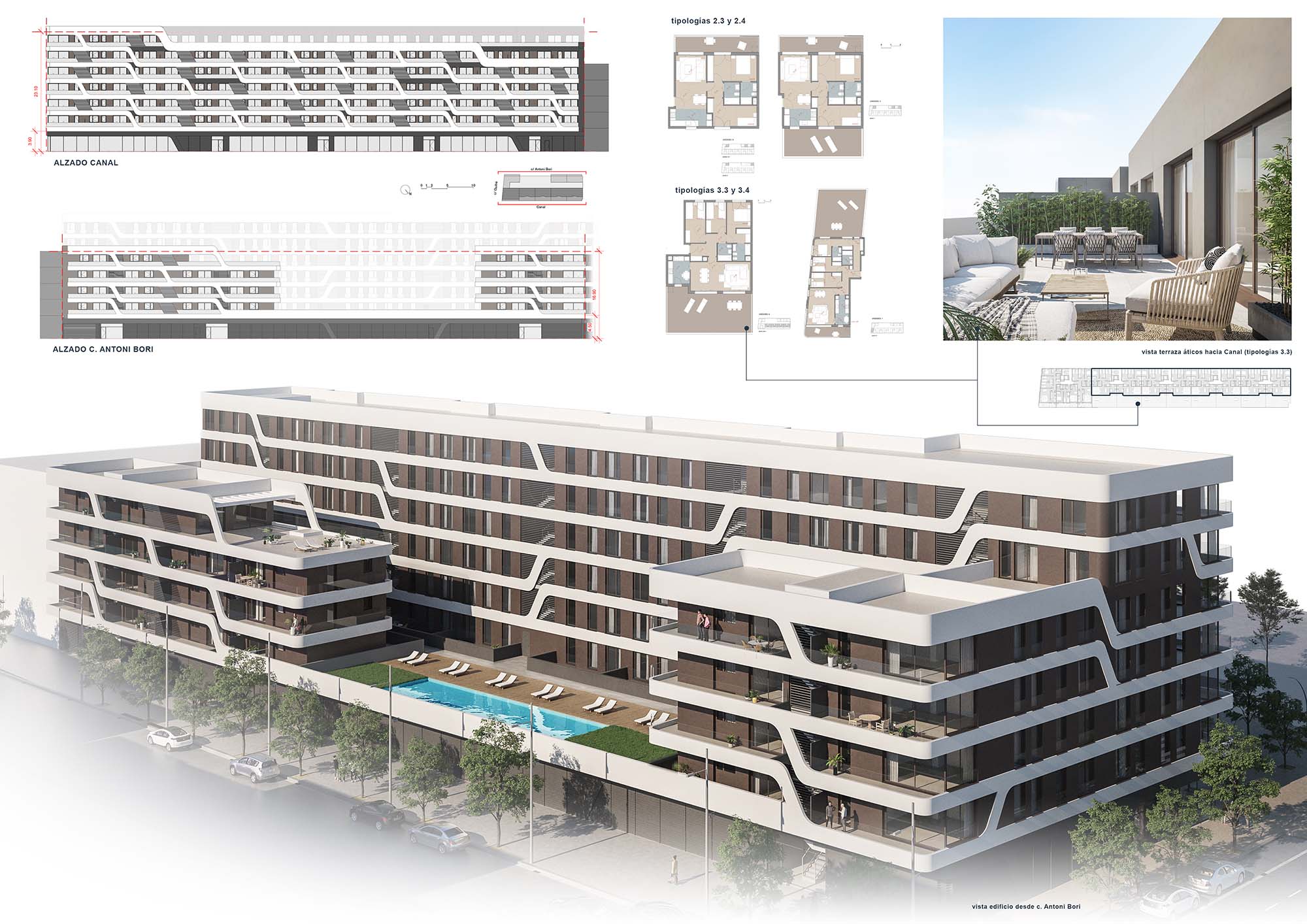 The Wave Rersidential is ON-A’s proposal for a competition to design a residential building alongside Badalona’s new canal.