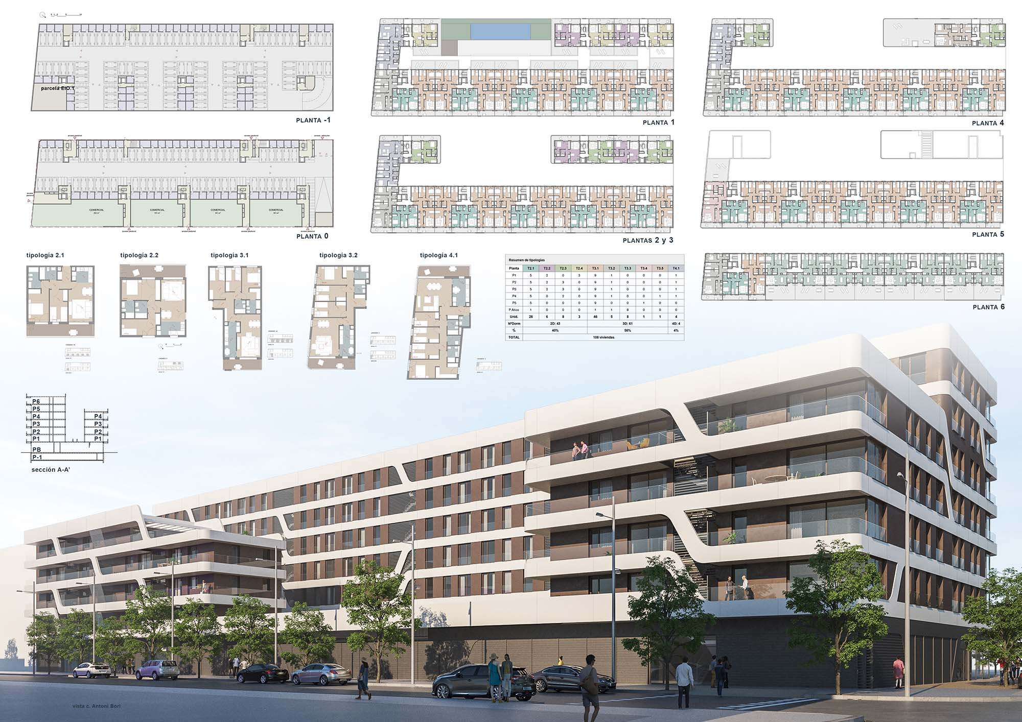 The Wave Rersidential is ON-A’s proposal for a competition to design a residential building alongside Badalona’s new canal.